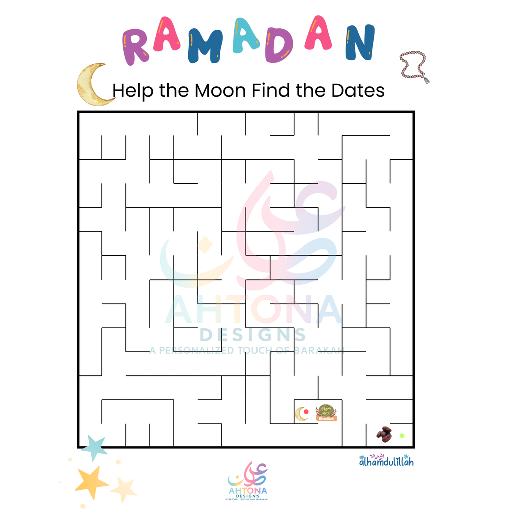 FREE: Ramadan Kids Printable – “Help the Moon Find the Dates” Maze