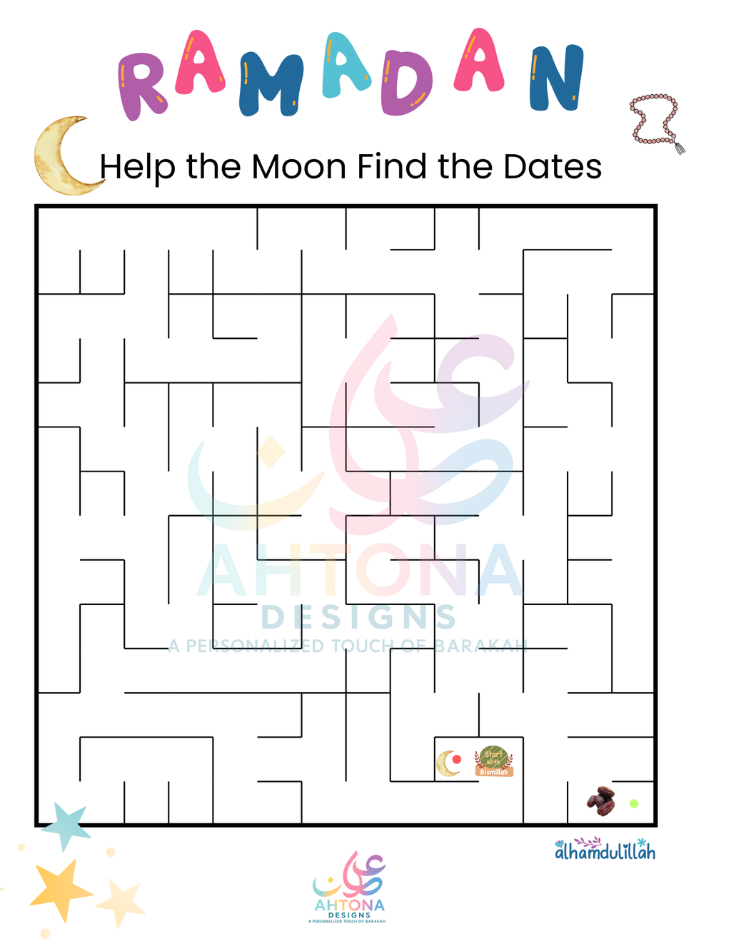 FREE: Ramadan Kids Printable – “Help the Moon Find the Dates” Maze