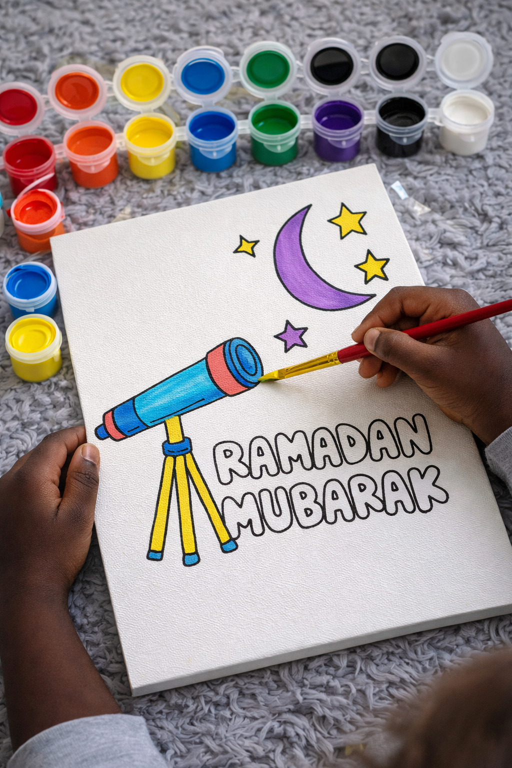 Moon Sighting Kids Ramadan Paint Canvas (8x8)