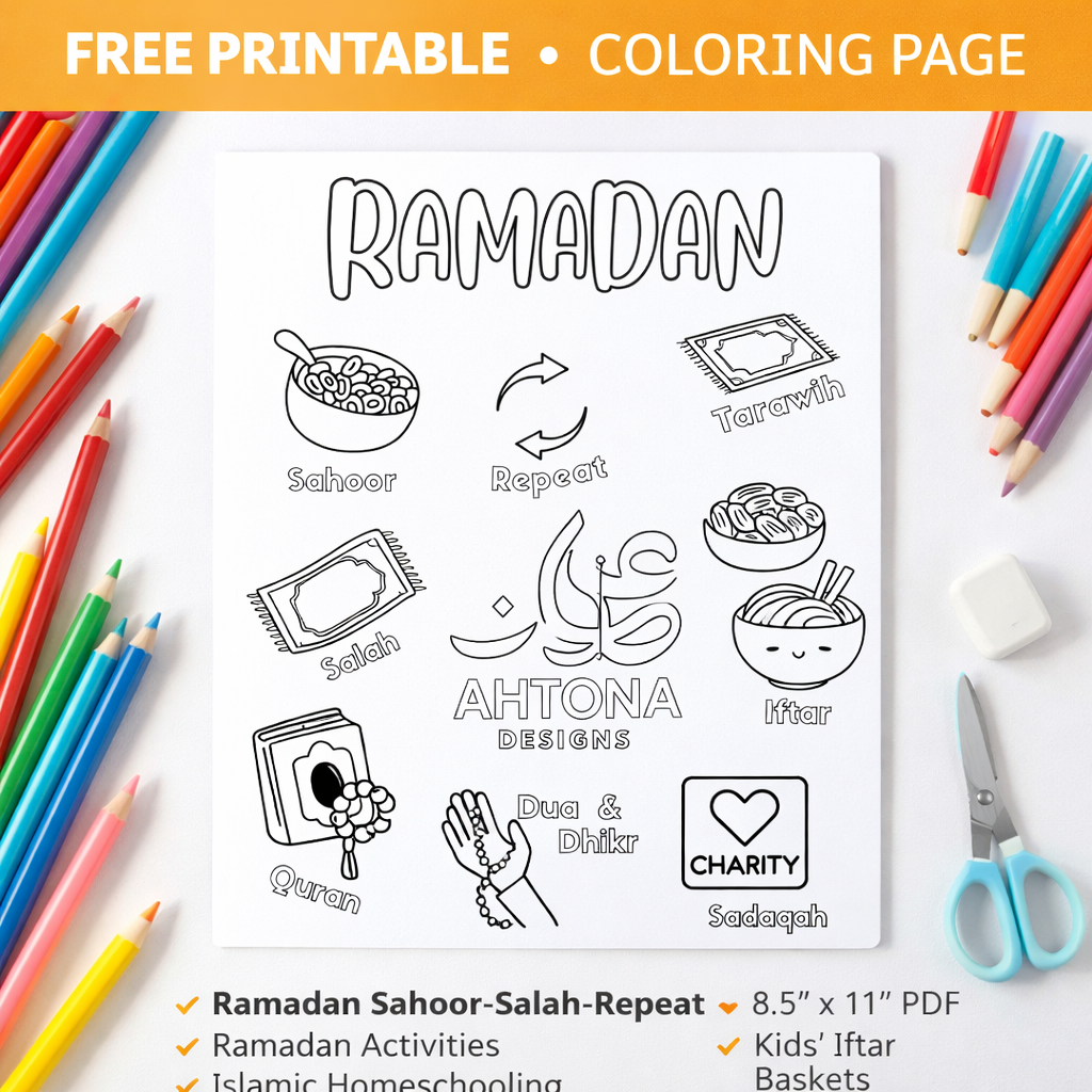 FREE: Ramadan “Sahoor–Salah–Repeat” Coloring Page