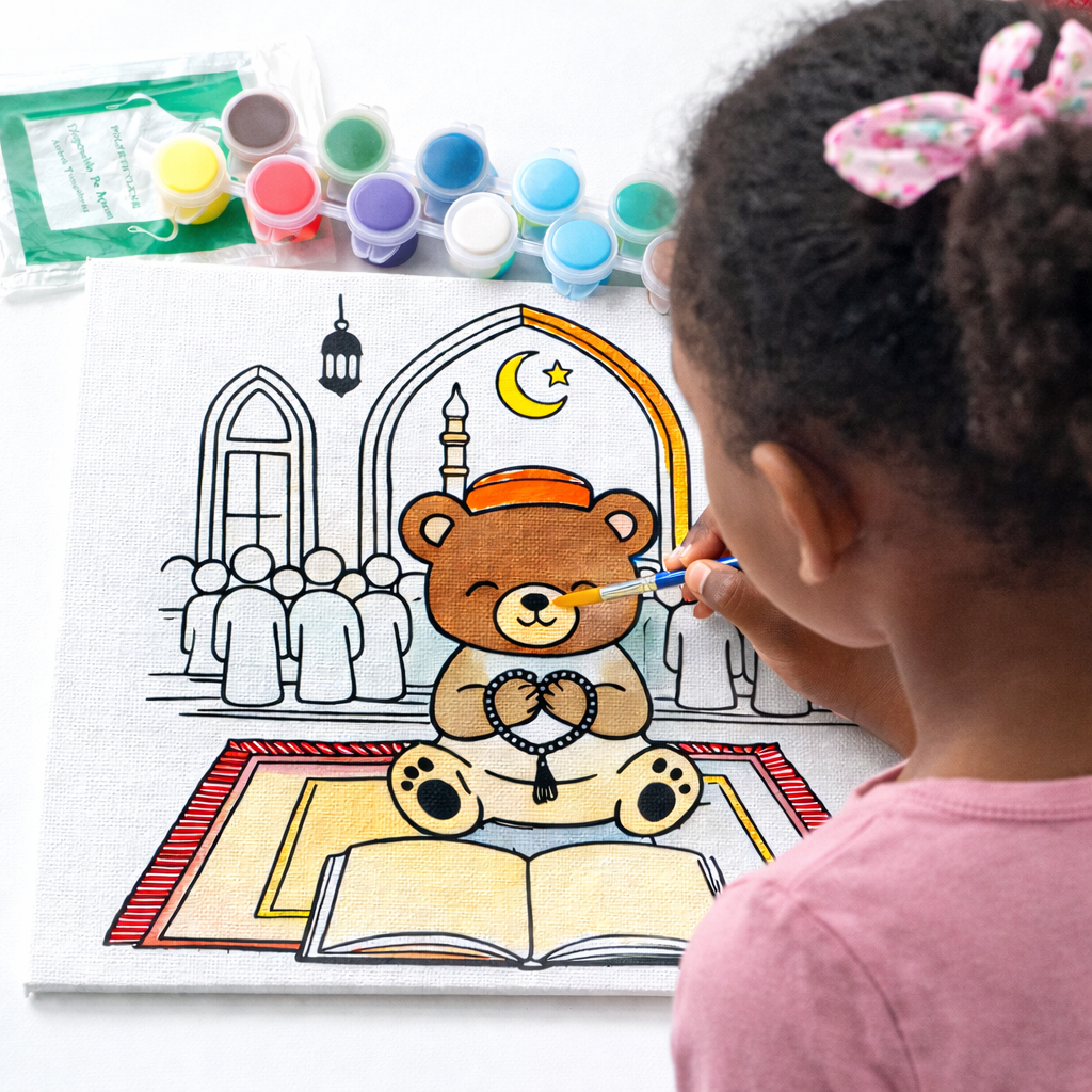 Tarawih Teddy Bear Kids Ramadan Paint Canvas (8x8)